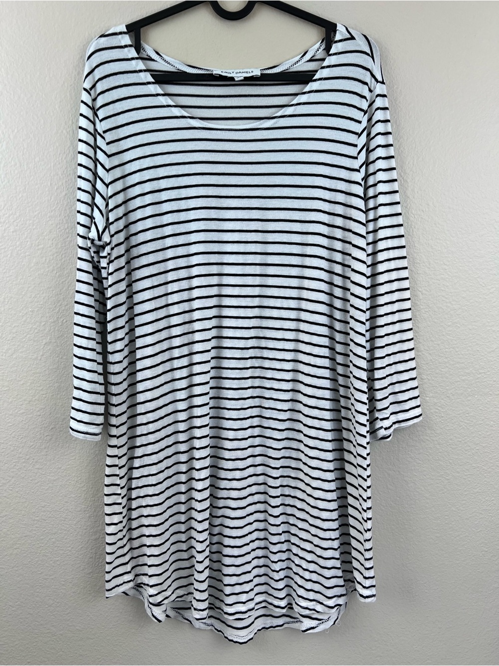 Emily Daniels Women’s Navy White 3/4 Sleeve Midi Dress Size S Cover Pullover